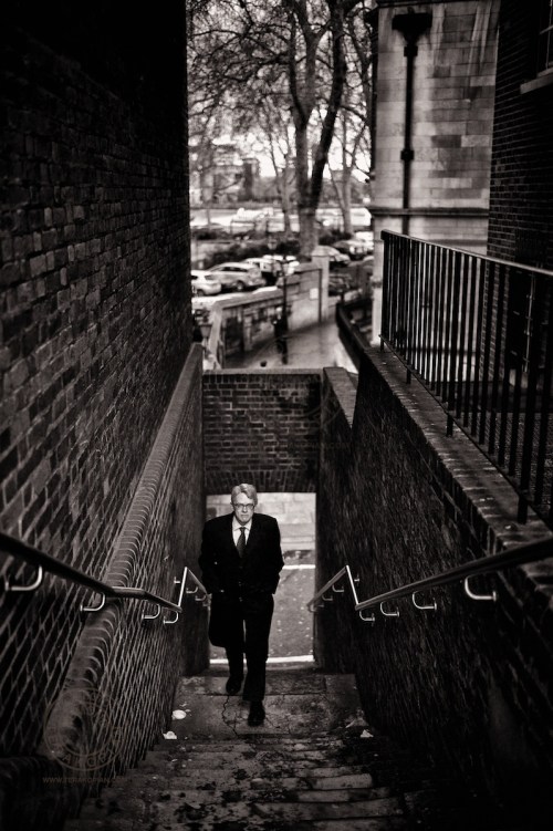 Street life. Stairs and the businessman. Essex Street, London WC2. February 14, 2013. Photo: Edmond Terakopian