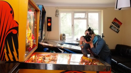 Magda Rakita filming the behind the scenes action. 1 Sixpence 1 Play pinball film frame grabs. Photo: Edmond Terakopian