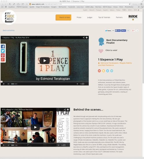 My Rode Reel 2014 Finalist Page