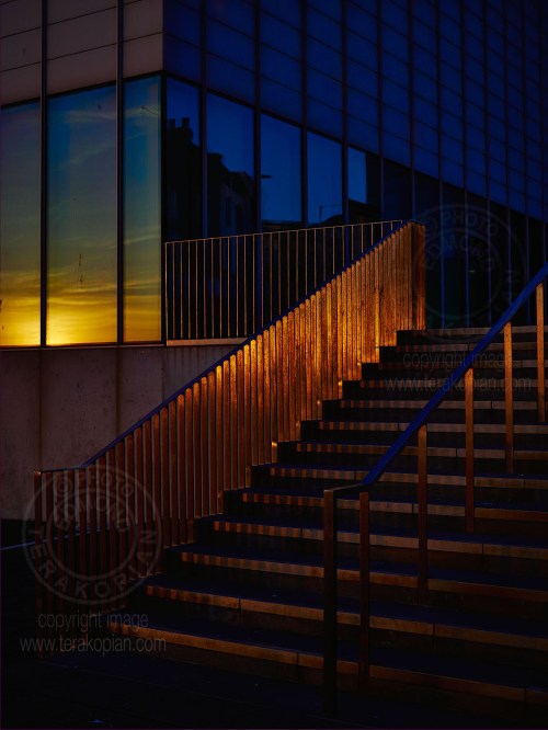 The sun sets over the steps leading to theTurner Contemporary gallery in Margate, Kent. April 15, 2014. Photo: ©Edmond Terakopian