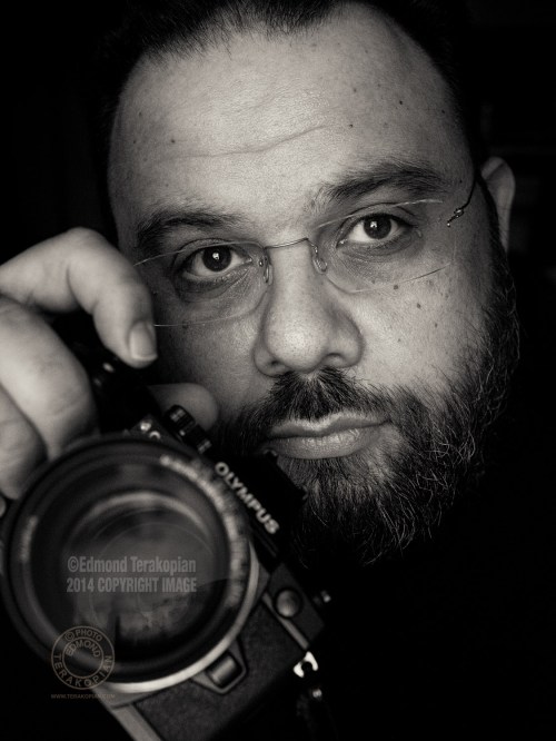 A self portrait by photographer and film maker Edmond Terakopian. Picture shows his Olympus OM-D E-M1 camera. London. February 23, 2015. Photo: Edmond Terakopian