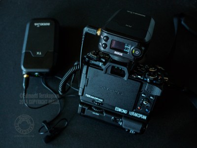 The RodeLink Film Maker Kit on my Olympus OM-D E-M5 Mark II. May 16, 2015. Photo: Edmond Terakopian