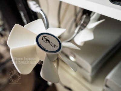 A powered USB hub and a pair of USB fans cool down my hard drives. July 18, 2015. Photo: Edmond Terakoian